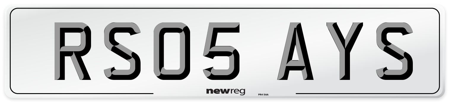 RS05 AYS Number Plate from New Reg